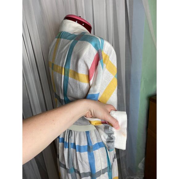 Dress Windowpane plaid shirt dress red blue yellow - Picture 6 of 16